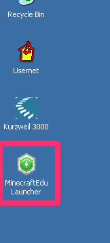 Minecraft launcher icon on the WIndows XP desktop