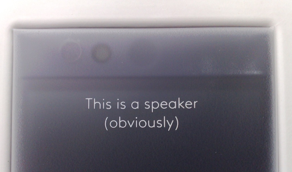 Photo of label for Nextbit Robin, part one: "This is a Speaker (obviously)"