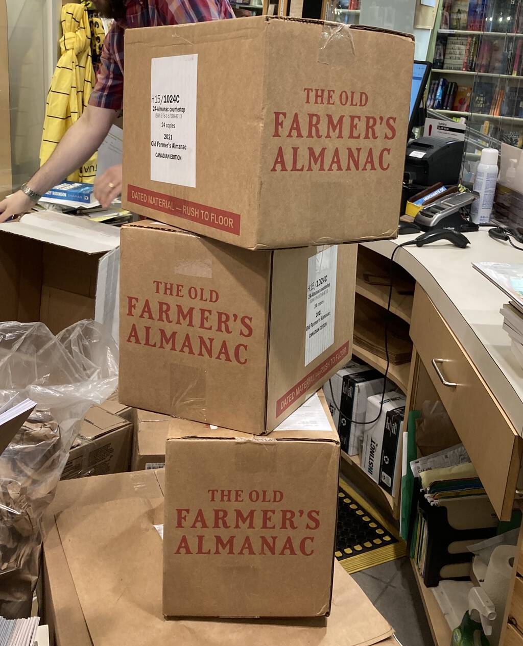 Three boxes of the 2021 Old Farmer's Almanac at The Bookmark