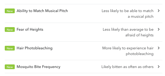 Screen shot of 23andme Traits