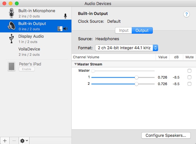 Screen shot of Audio MIDI Setup running on a Mac.