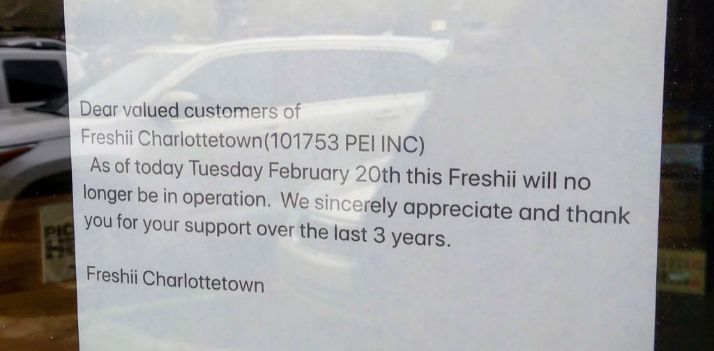 Notice of Freshii closing