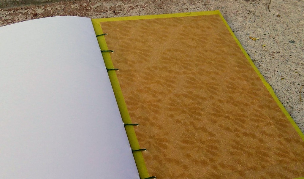 Inside cover of the coptic stitched book