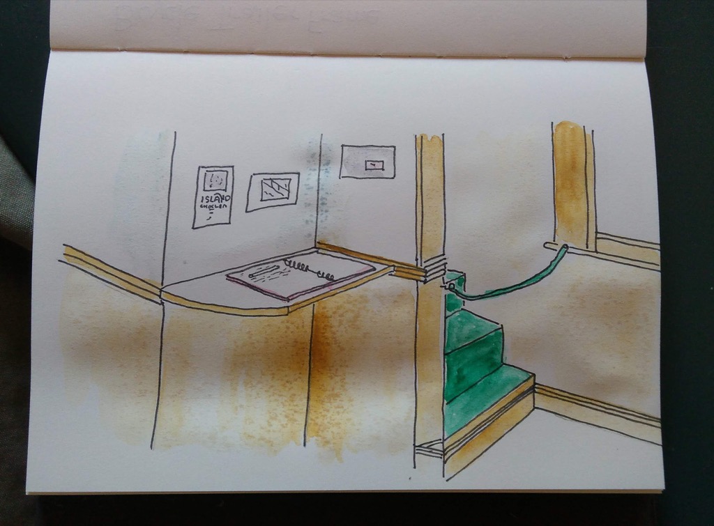 Sketch of the inside back room of Island Chocolates