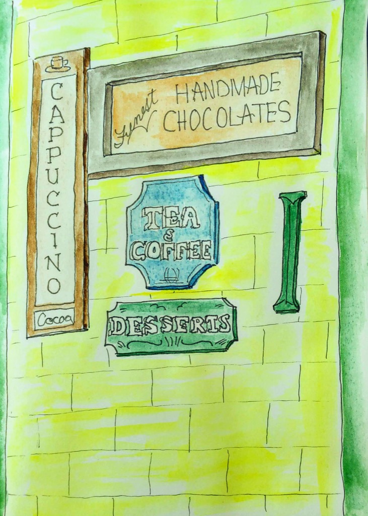 Sketch of Island Chocolates signs