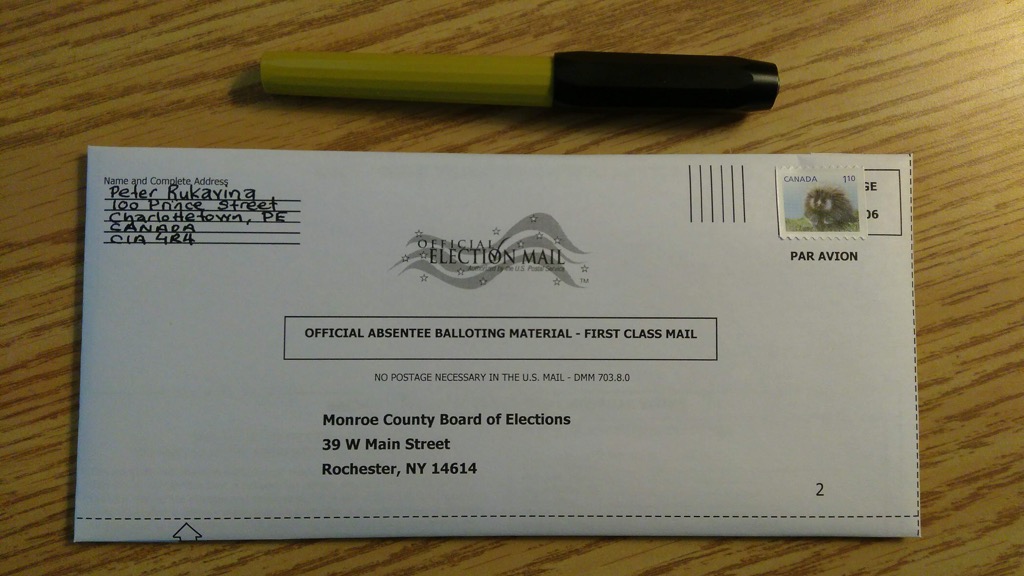 My mail-in ballot for the 2018 midterm elections in the USA