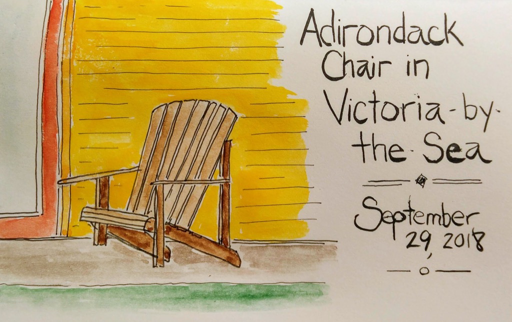 Sketch of a chair across from Island Chocolates