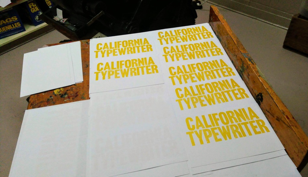 CALIFORNIA TYPEWRITER prints drying after letterpress printing