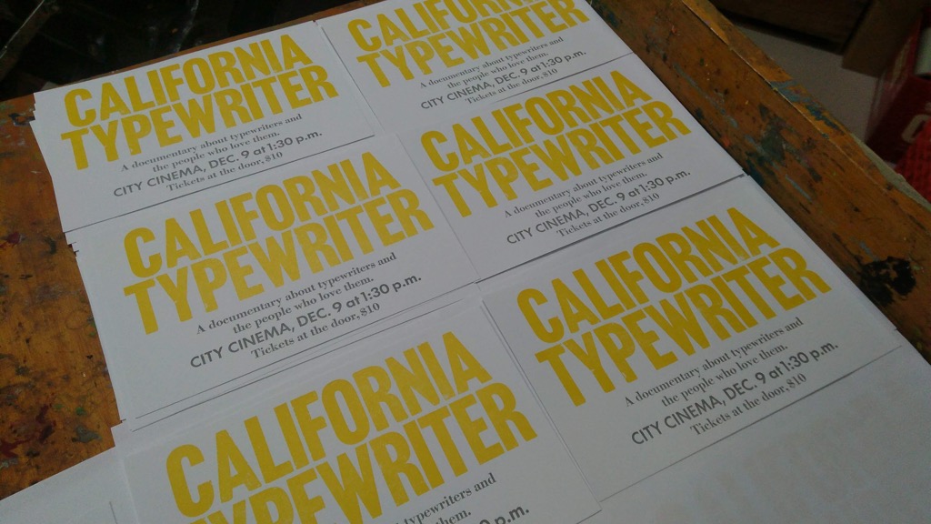 Photo of California Typewriter posters drying