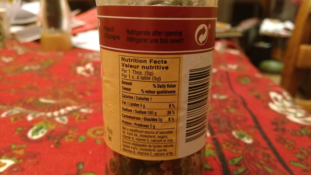 Nutrition information for salted capers