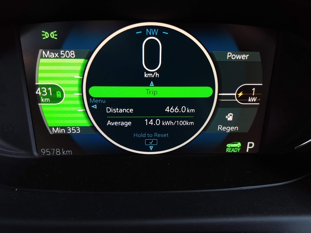 Chevy Bolt dashboard reporting range.