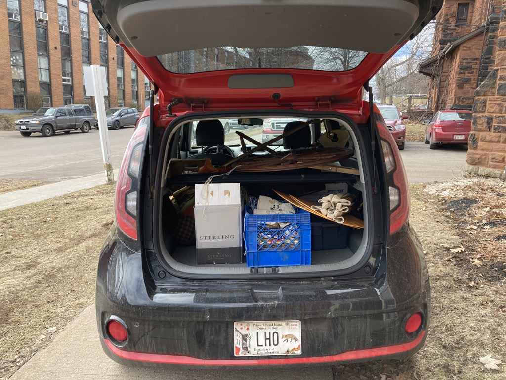 My car loaded with the last load of Catherine's studio things