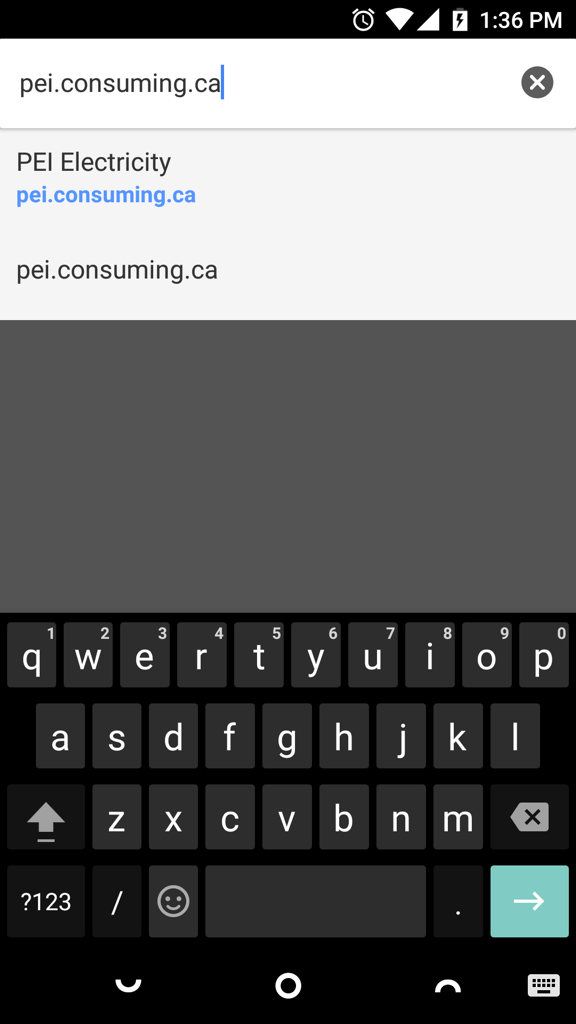 Screen shot of Chrome opening pei.consuming.ca