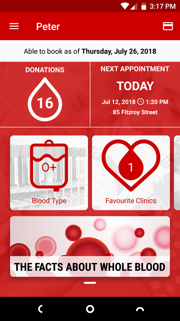 Screen shot of Give Blood app