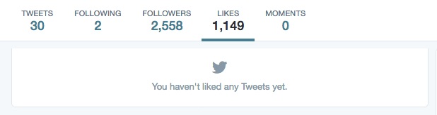 My Twitter profile showing absence of Likes despite the counter