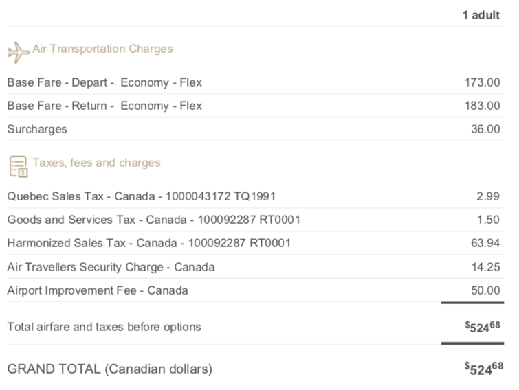 Air Canada receipt.