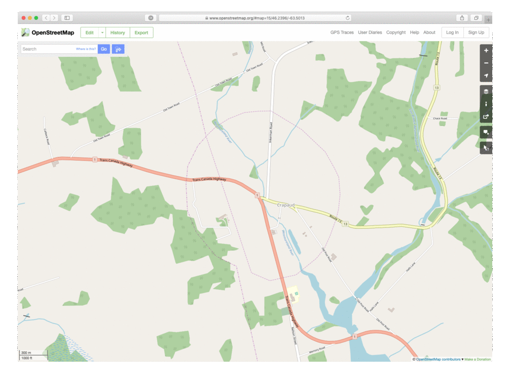 Animation showing the OpenStreetMap corrected to the Crapaud boundary