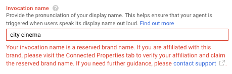 Google API Manager screen show showing invocation name error