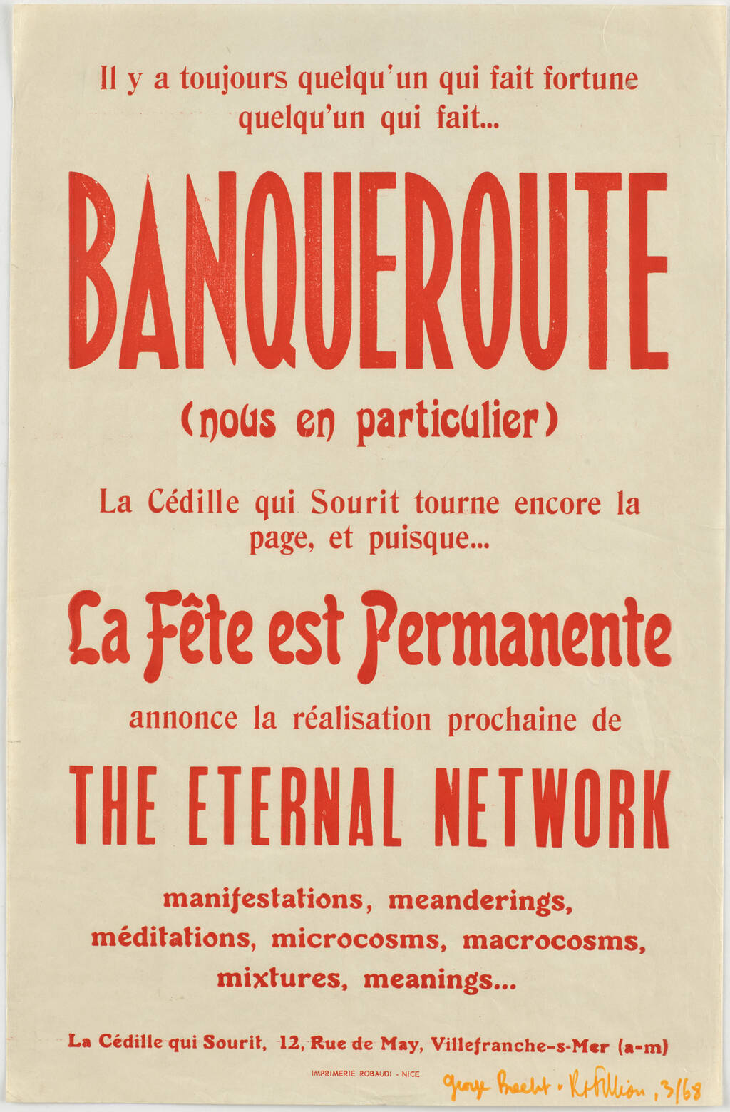 La Cédille Qui Sourit Poster, 1968, MOMA Collection