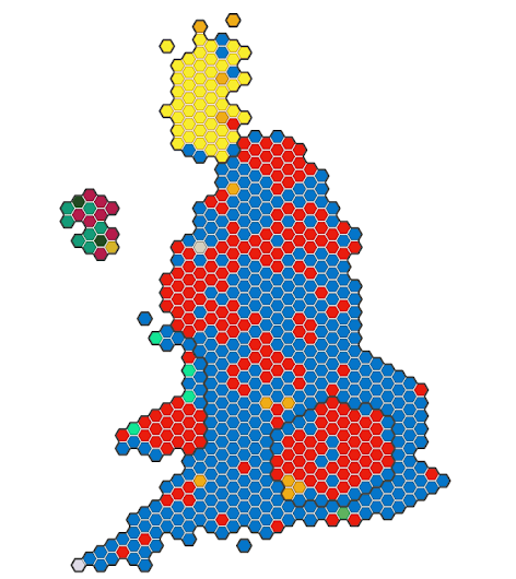 UK election results from the BBC presented as a cartogram