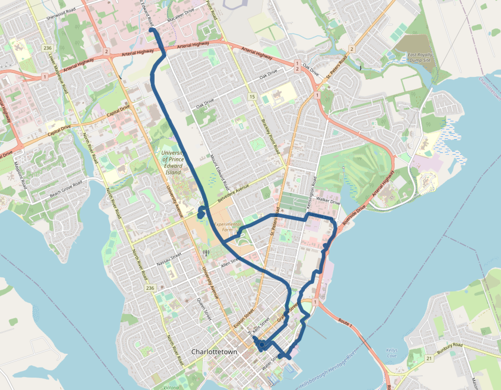 OpenStreetMap showing our cycle on Saturday.