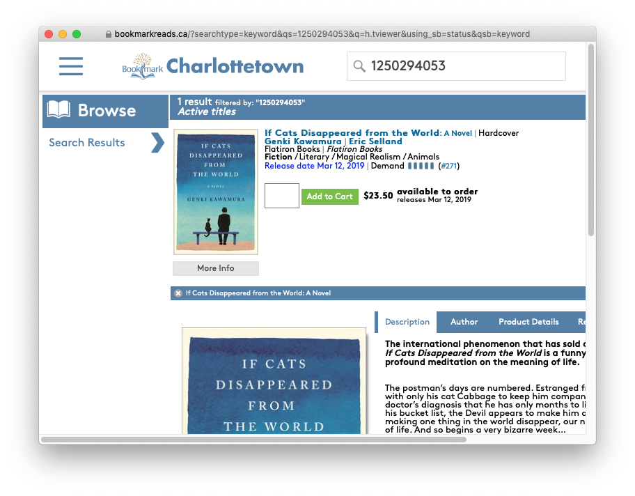 The Bookmark website showing the results of the bookmarklet