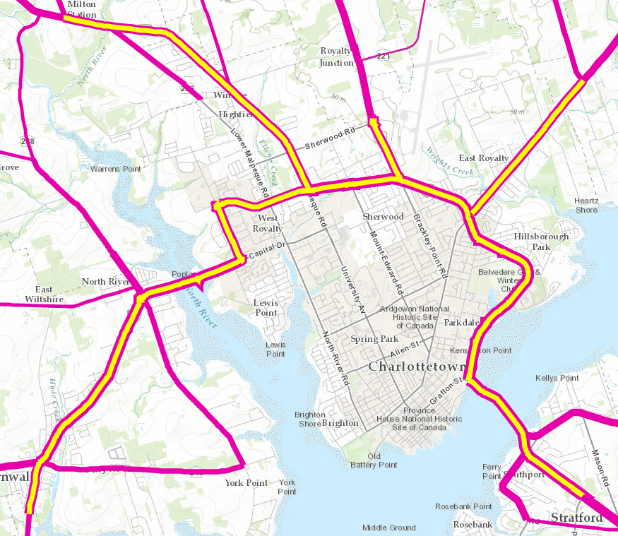 The busy roads around Charlottetown