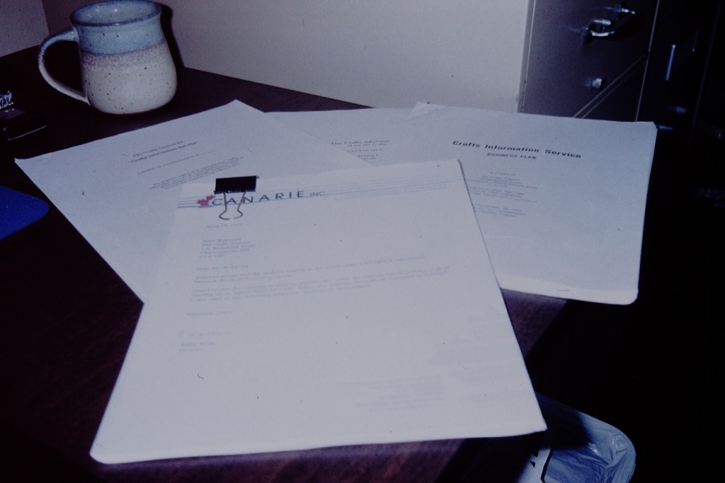 Paperwork for the PEI Crafts Council CANARIE application, 1994