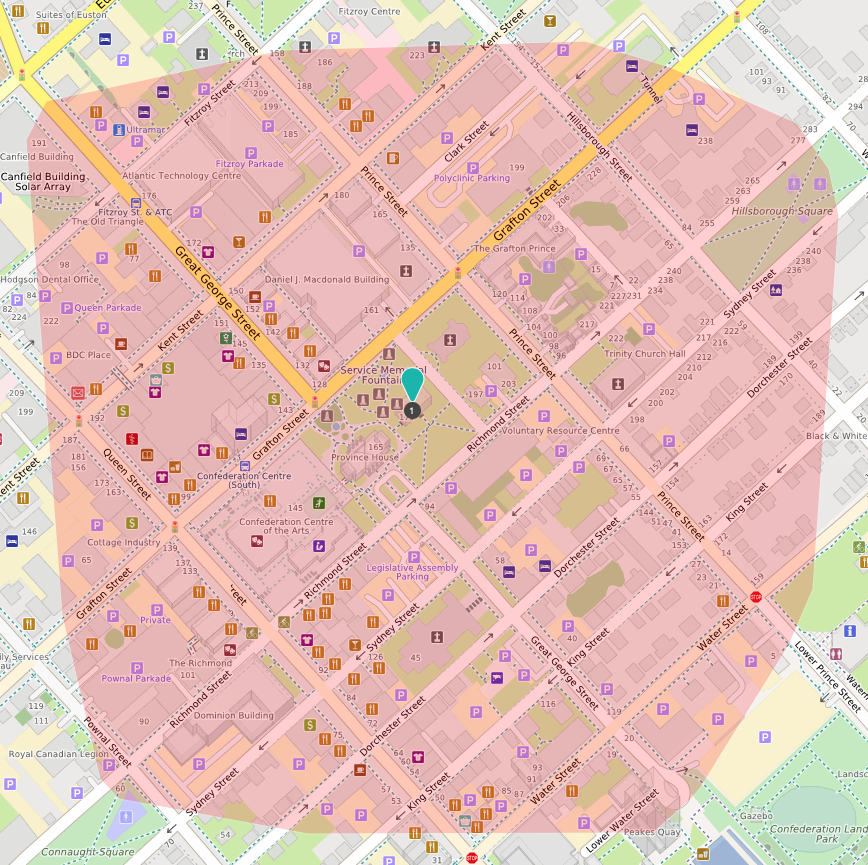 Map showing 5 minutes walk from Coles Building