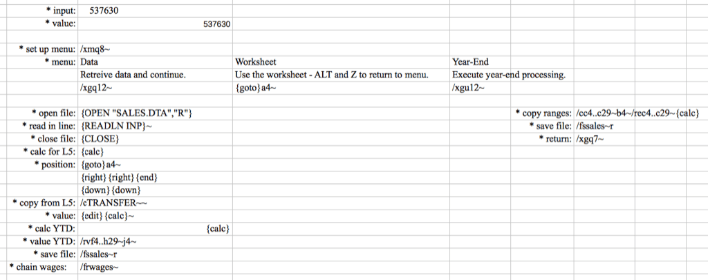 Screenshot of Canadian Tire Lotus 1-2-3 spreadsheet, circa 1984