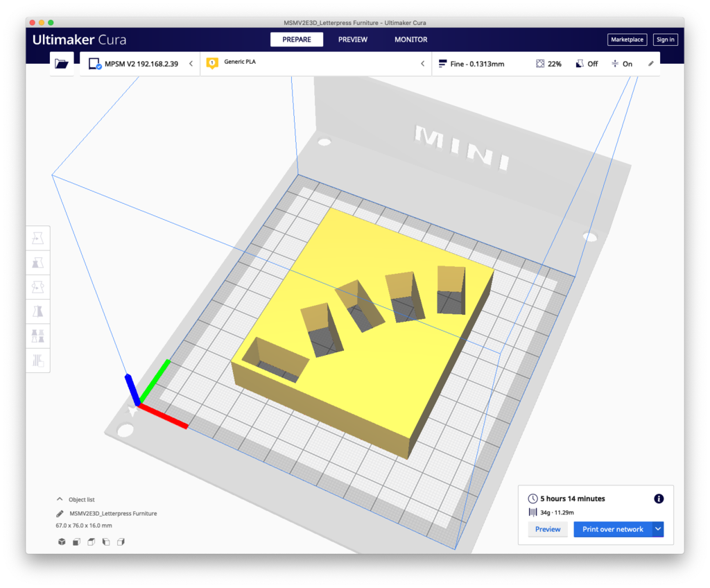 Cura screen shot showing the same 3D object