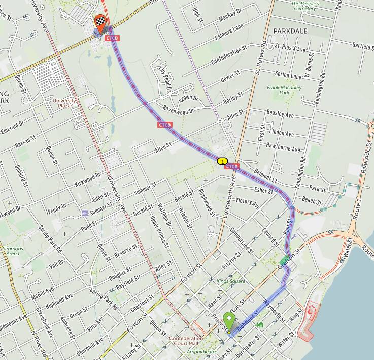 Map showing cycle.travel routing to the market