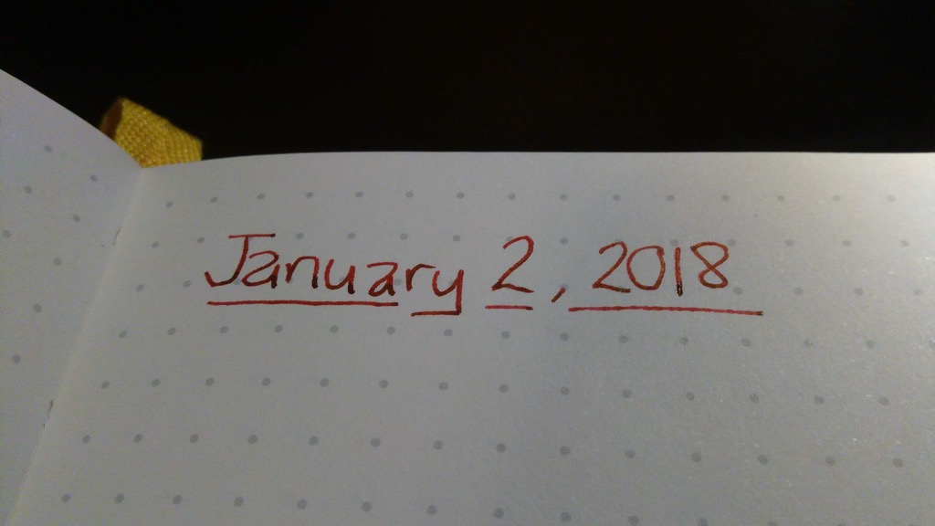 Photo of the heading of the January 2, 2019 entry in my journal