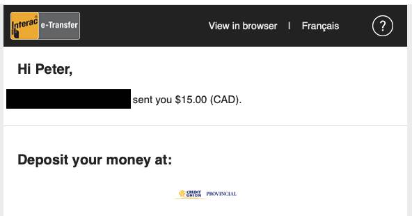 Interac email received