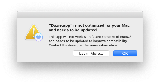 Warning about a 32 bit app running on a Mac and how it will not be supported soon