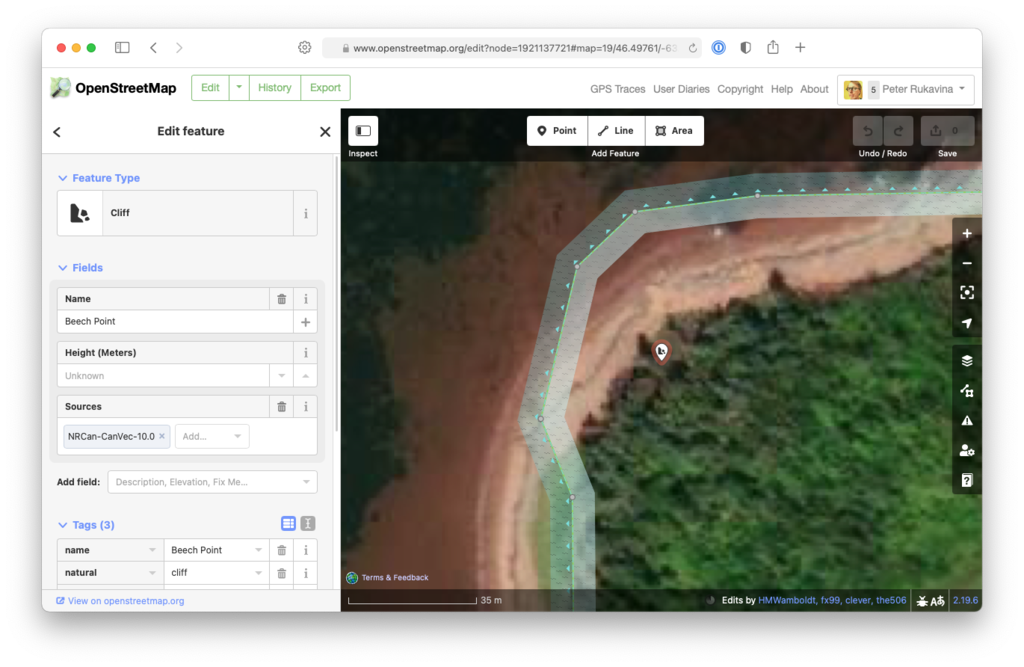 Editing Beech Point in OpenStreetMap