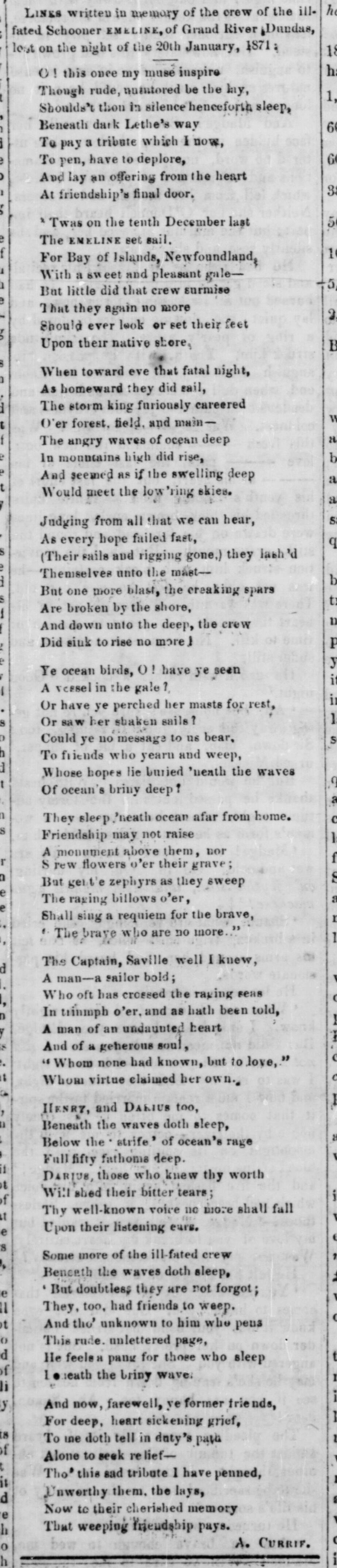 Scan from The Examiner, February 20, 1871, with a poem.