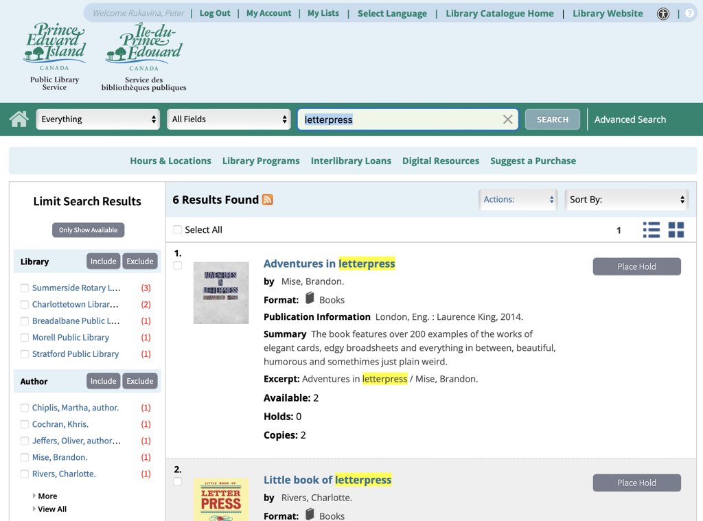Screen shot of the new Enterprise-based OPAC for the Public Library Service.