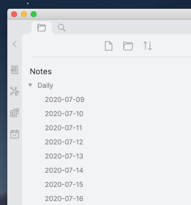Screen shot of a part of Obsidian, showing my daily notes.