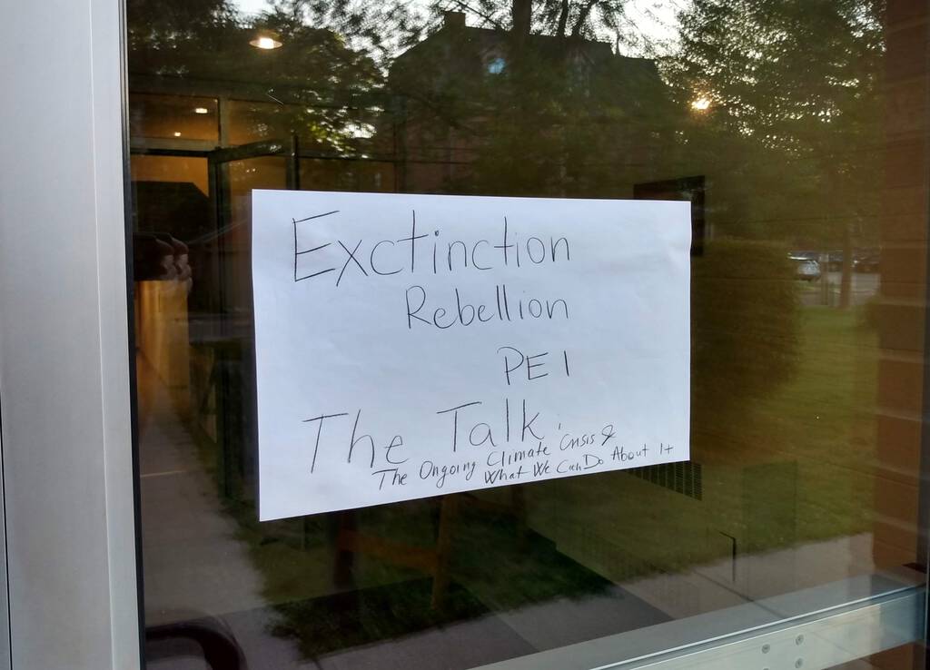 Extinction Rebellion sign at Trinity United Church