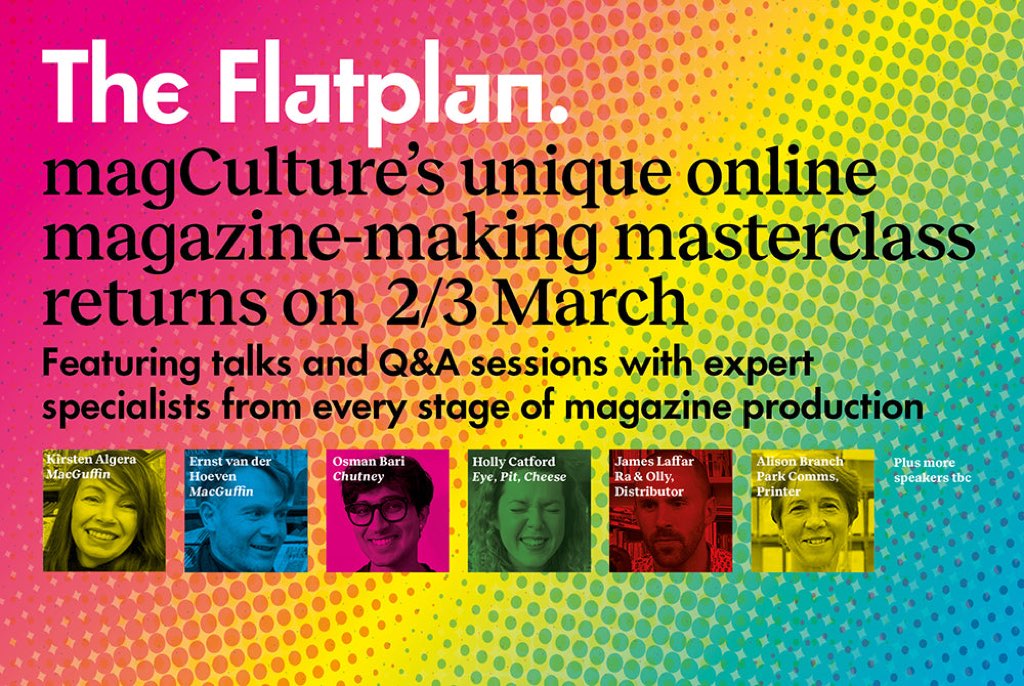 A poster for The Flatplan, showing the speakers.