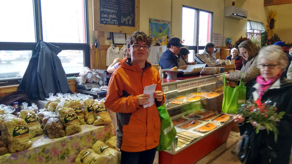 Oliver at the Smoked Salmon Booth