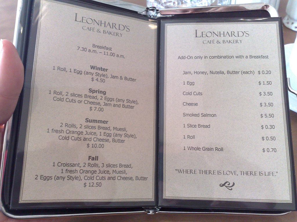 The Leonhard's Menu