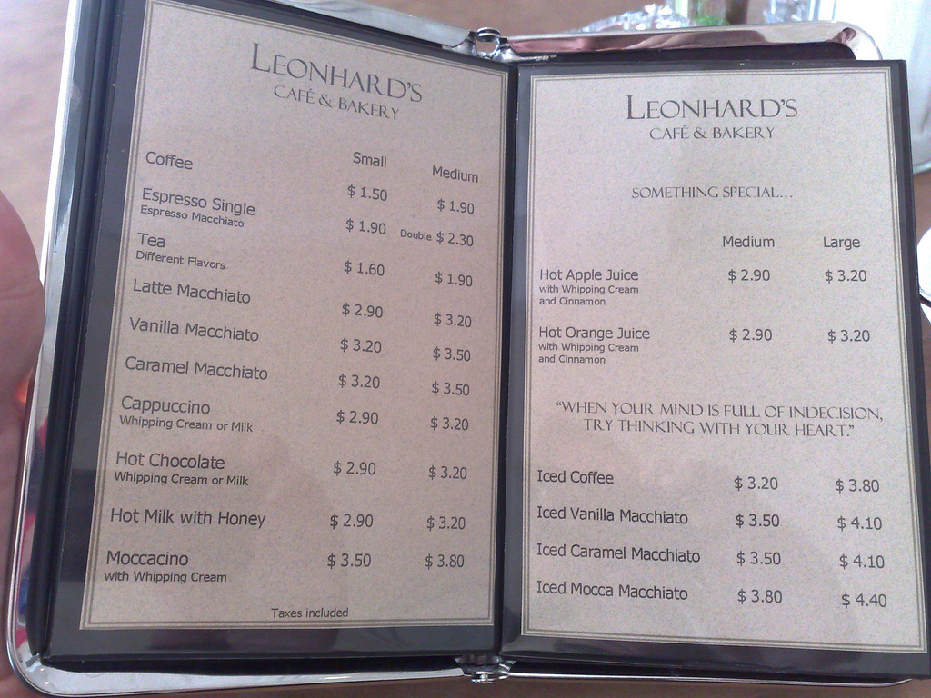 The Leonhard's Menu