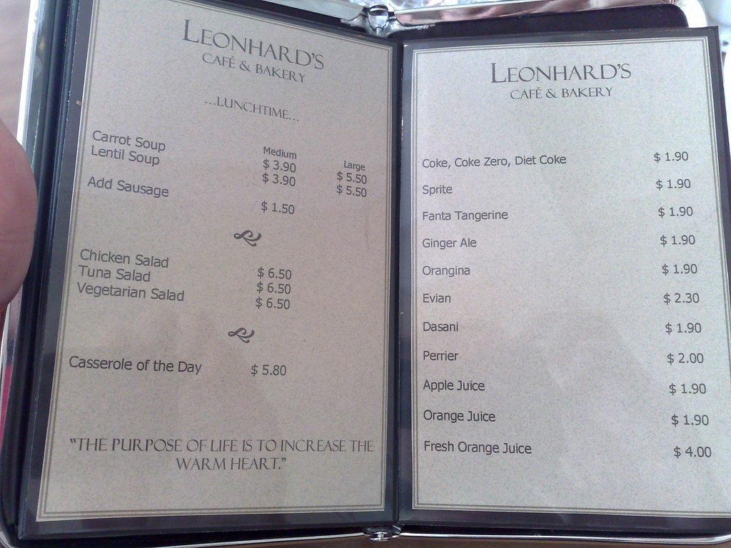 The Leonhard's Menu