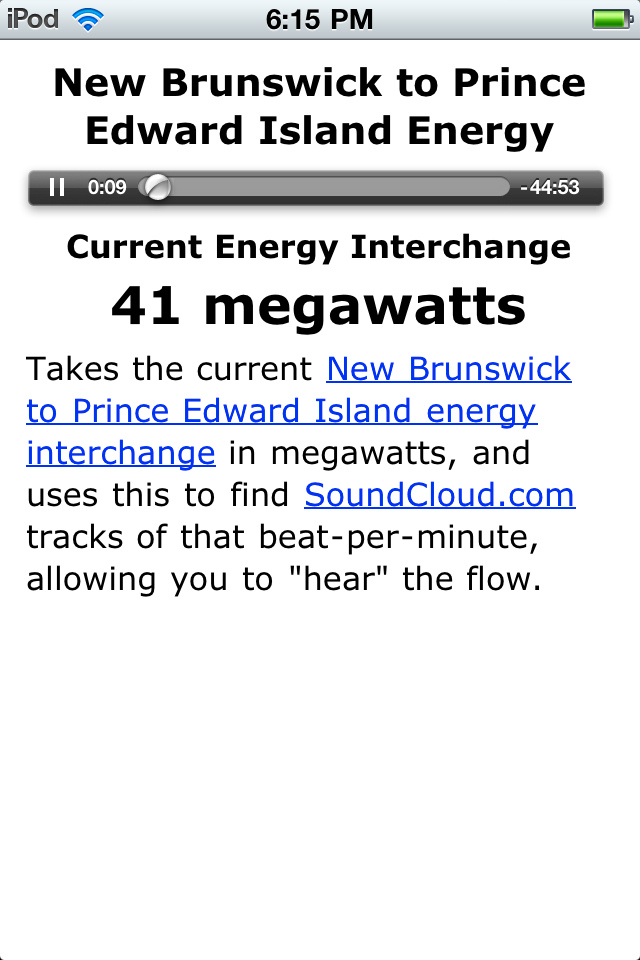 PEI Energy Player on iPod Touch