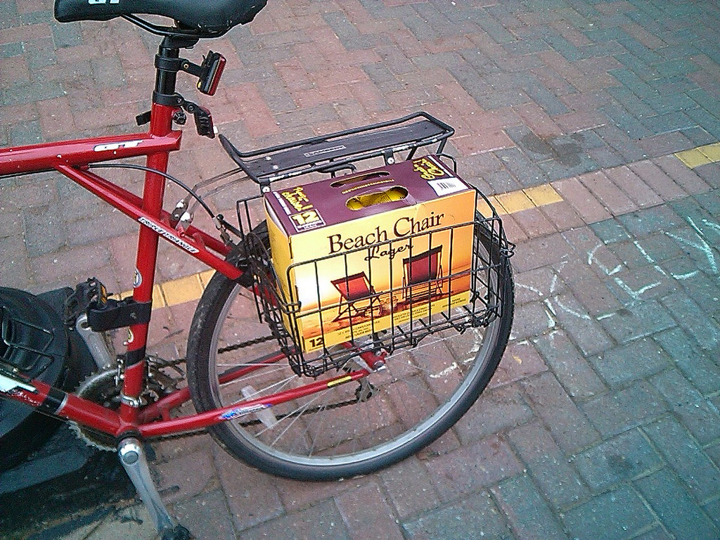 12 Pack of Beach Chair Lager in my Bicycle Carrier