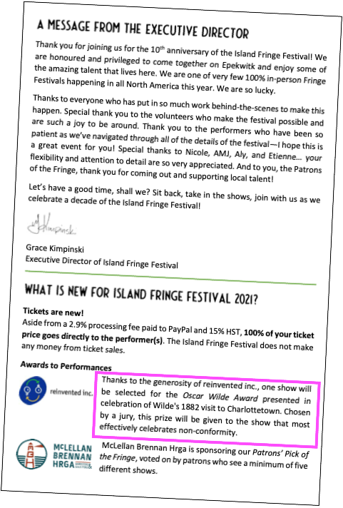 Excerpt from Island Fringe program for 2021