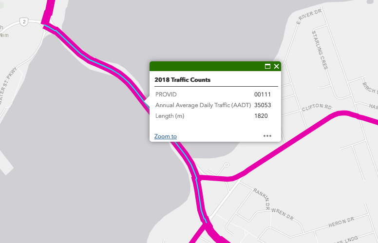 Average Annual Daily Traffic count on the Hillsborough Bridge between Charlottetown and Summerside, 2018