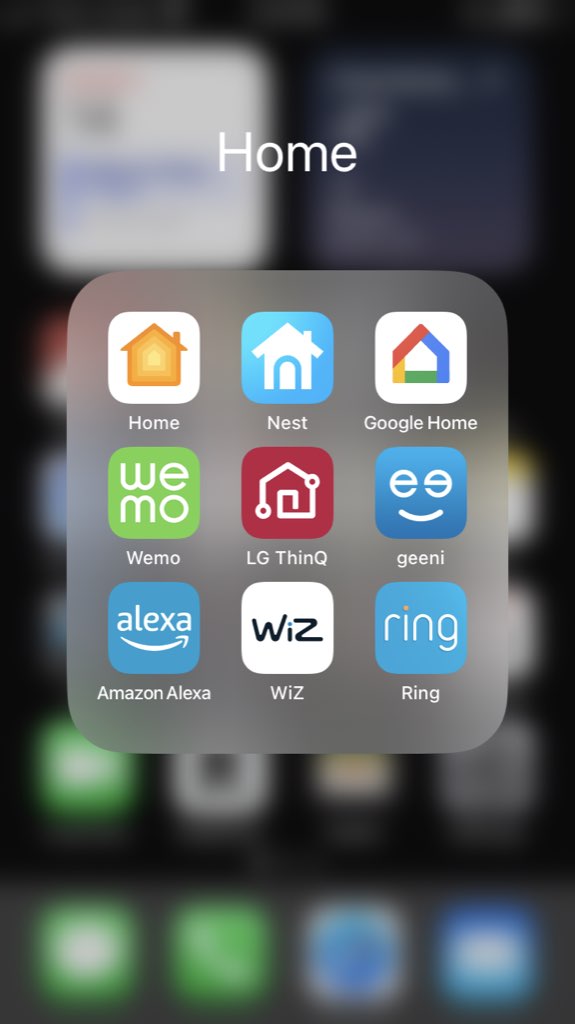 My iPhone "Home" folder showing 9 IoT apps